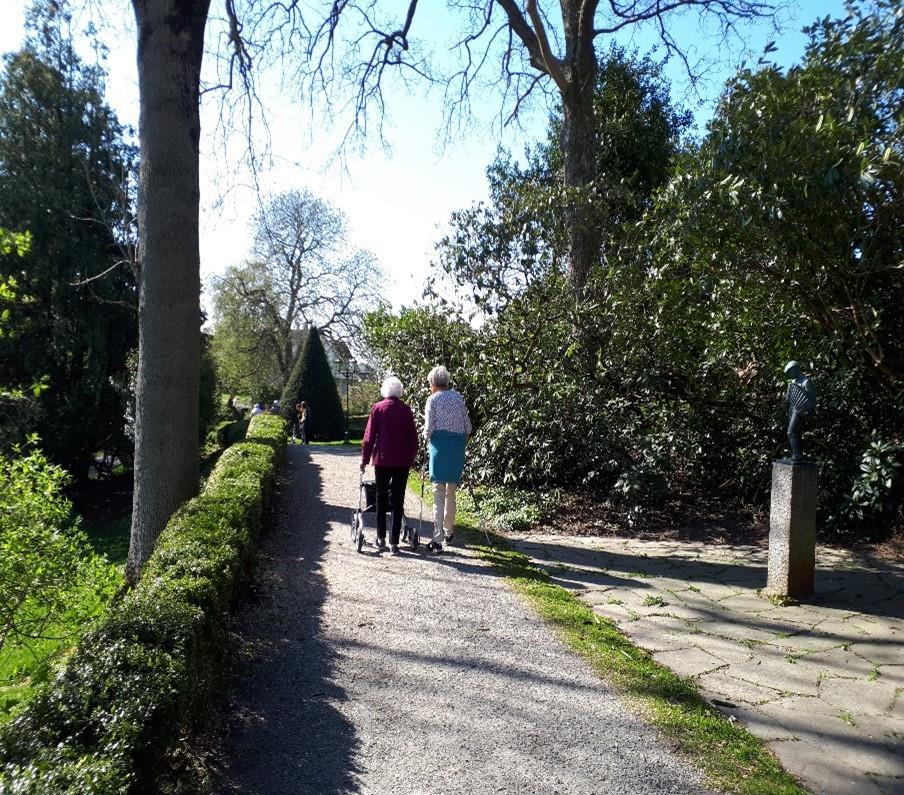 to eldre damer som går tur i parken - Klikk for stort bilde