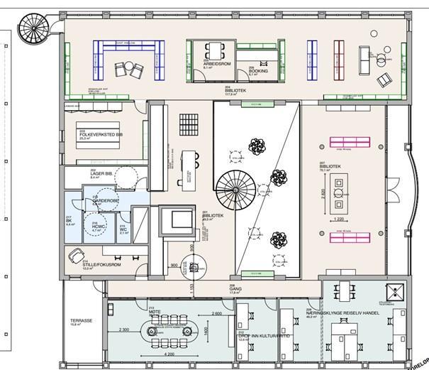 Romplan 2 etasje Strand kulturhus - Klikk for stort bilde