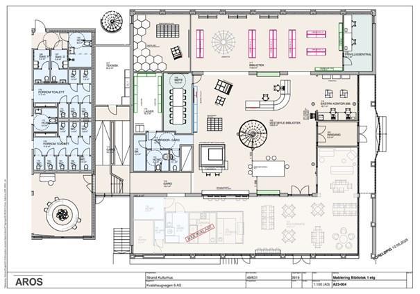 Romplan 1 etasje Strand kulturhus - Klikk for stort bilde