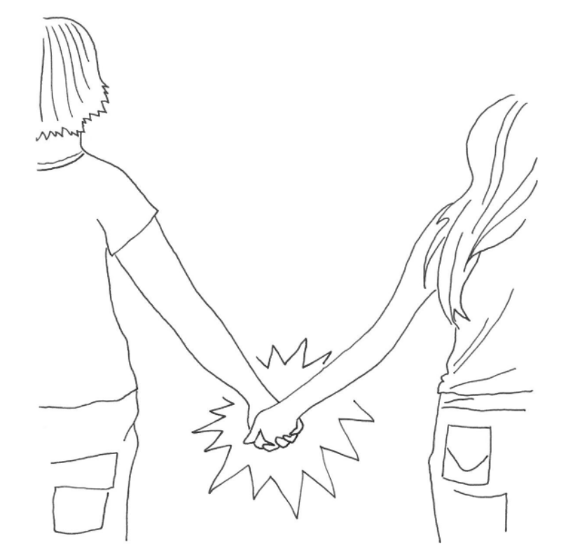 tegning i enkel stil av en gutt og jente som holder hender - Klikk for stort bilde